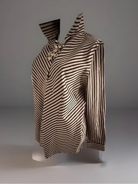 Striped Button-Up Blouse in Black and gold  Chico’s no iron